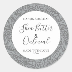 Customizeable Soap Label Floral Pattern Grey
