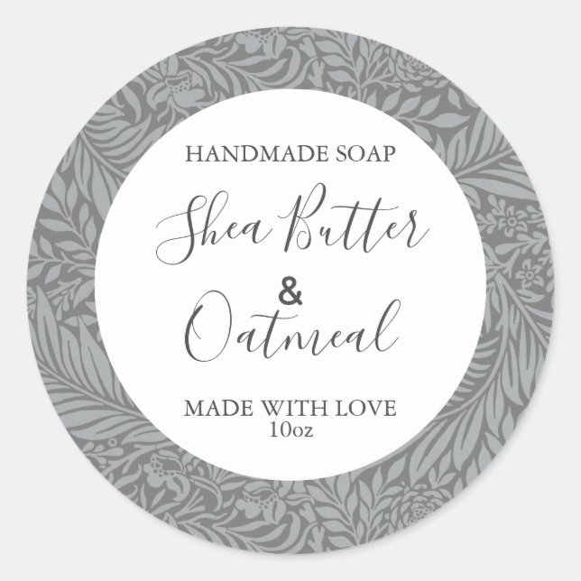 Customizeable Soap Label Floral Pattern Grey (Front)