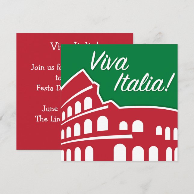 Customizeable Viva Italia Patriotic Italy Invitation (Front/Back)