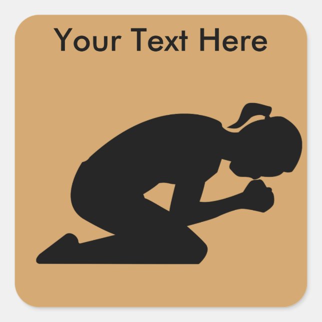 Customizeable Woman kneeling in prayer. Square Sticker (Front)