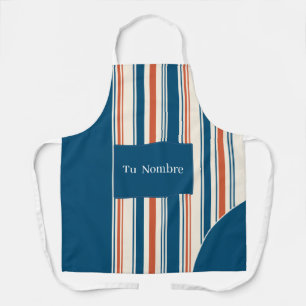 Customized apron with name · Petroleum blue stripe