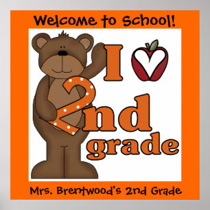 Customized Bear I Love 2nd Grade Classroom Poster