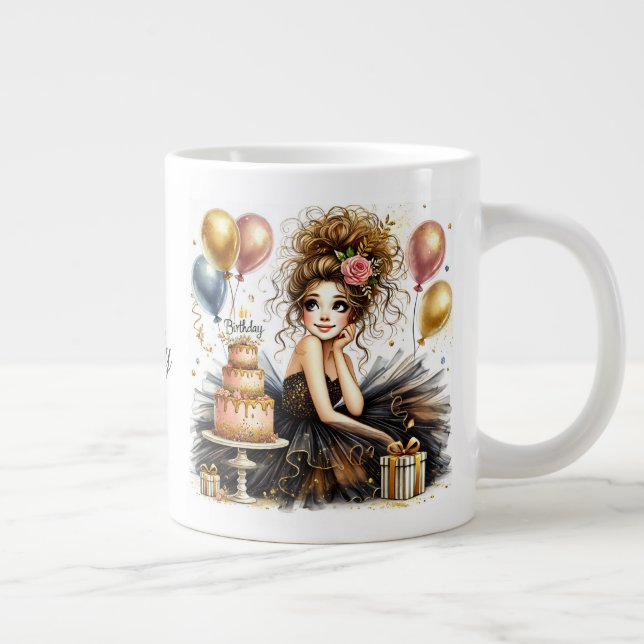 Customized Beautiful Birthday Girl Large Coffee Mug (Right)