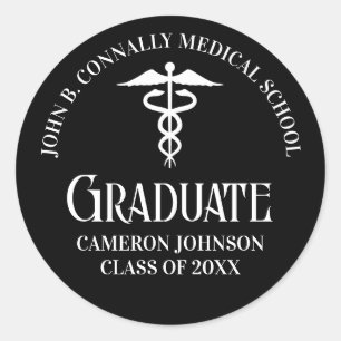 Customized Black Medical School Graduation Party Classic Round Sticker