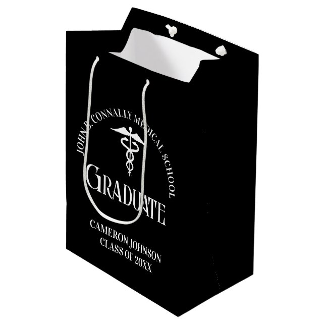 Customized Black Medical School Graduation Party Medium Gift Bag (Front Angled)