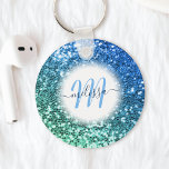 Customized Blue Glitter Mermaid Monogram Name Key Ring<br><div class="desc">Easily personalize this beautiful sparkly blue faux glitter keychain with your custom handwritten script monogram and name.</div>