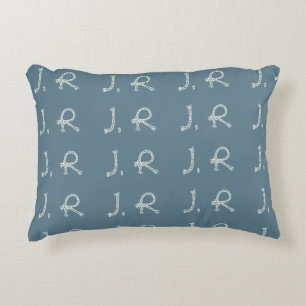 Customized Blue White Rope Knot Monogram Nautical Decorative Cushion