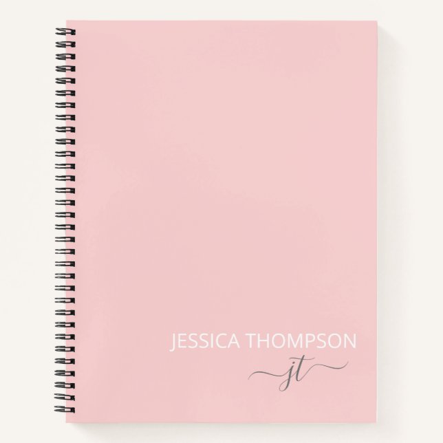 Customized Blush Pink Modern Monogram Name Notebook (Front)