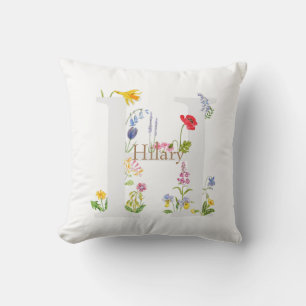 customized botanical monogram alphabet h flower cushion