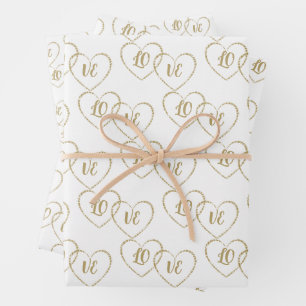Customized Bride & Groom Gold Wedding Heart Charms Wrapping Paper Sheet