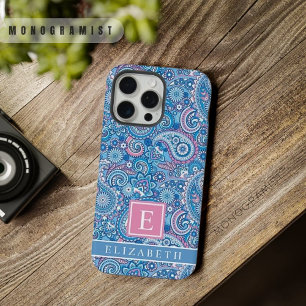 Customized Bright Blue White Pink Paisley Patte iPhone 15 Pro Max Case