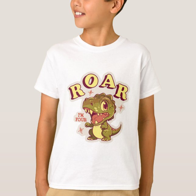 CUSTOMIZED DINOSAUR BIRTHDAY KIDS ROAR I'M FOUR T-Shirt (Front)