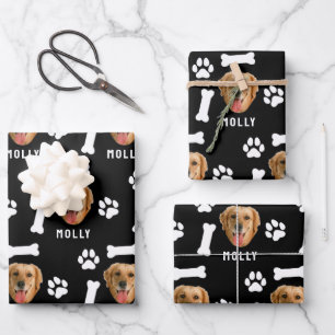Customized Dog Pet Photo & Name Black Wrapping Paper Sheet
