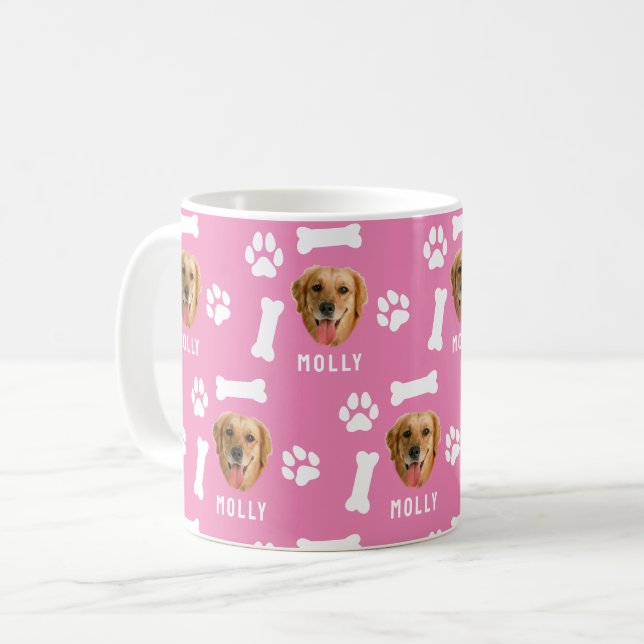 Customized Dog Pet Photo & Name Pink Coffee Mug (Front Left)