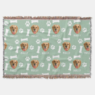 Customized Dog Pet Photo & Name Sage Green Throw Blanket