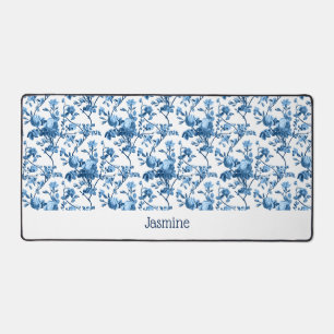 Customized Elegant Chic Vintage Blue Rose Floral Desk Mat