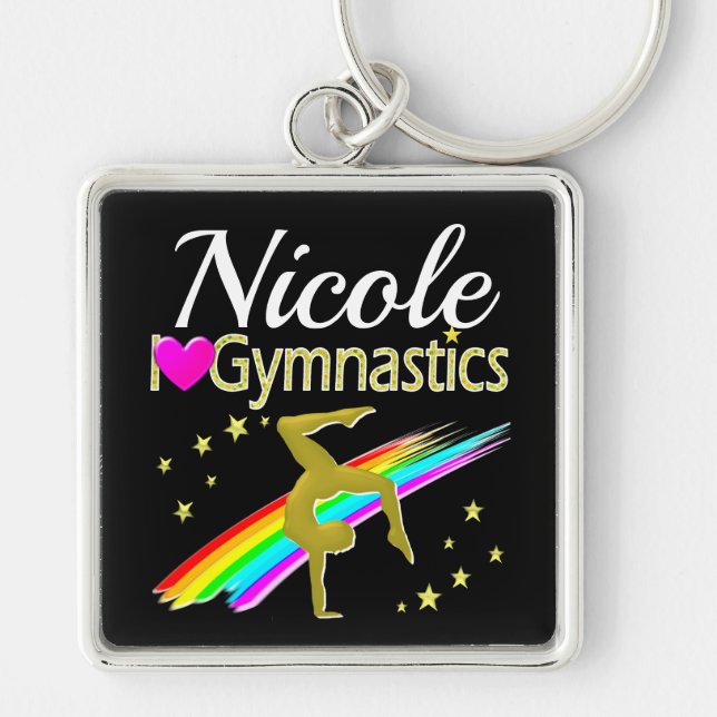 CUSTOMIZED GOLD GYMNASTICS LOVE DESIGN KEY RING (Front)