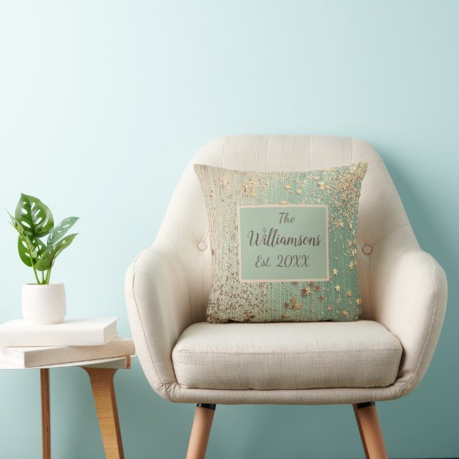 Customized Gold Stardust on Sea Green   Cushion (Chair)