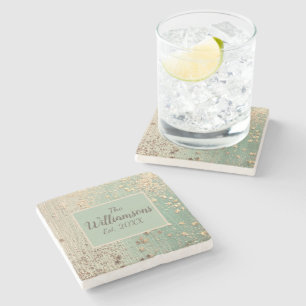 Customized Gold Stardust on Sea Green Stone Coaster