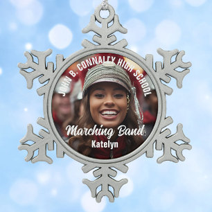Customized Marching Band Photo High School Gift Snowflake Pewter Christmas Ornament