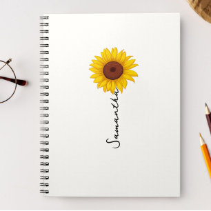 Customized minimal sunflower notebook, personalize notebook