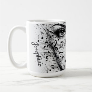 Customized Music Sheet Face Art Black White Artist Coffee Mug