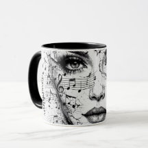 Customized Music Sheet Face Art Black White Artist