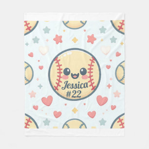 Customized Name and Number Softball Throw Fleece Blanket