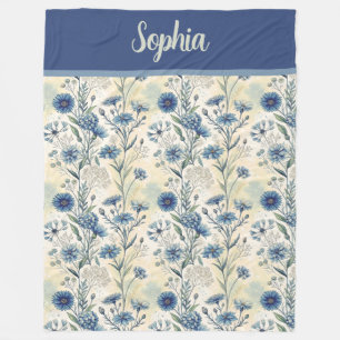 Customized Name Blue Wildflowers Fleece Blanket