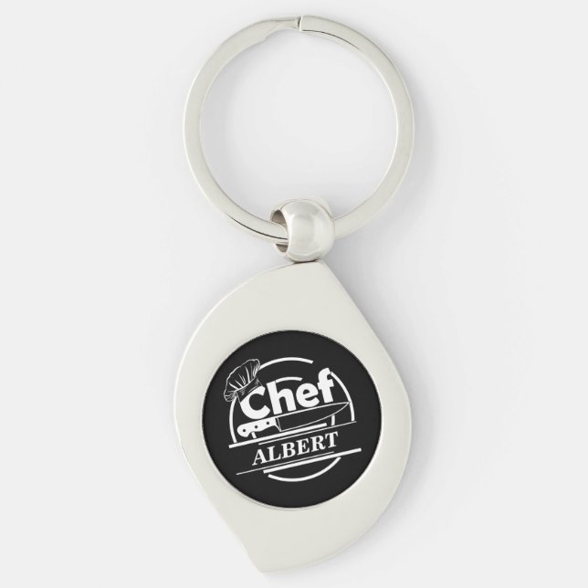 Customized Name Chef Black Key Ring (Front)