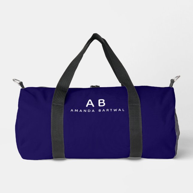 Customized Name Stylish Elegant Modern Blue Gym Duffle Bag (Front)