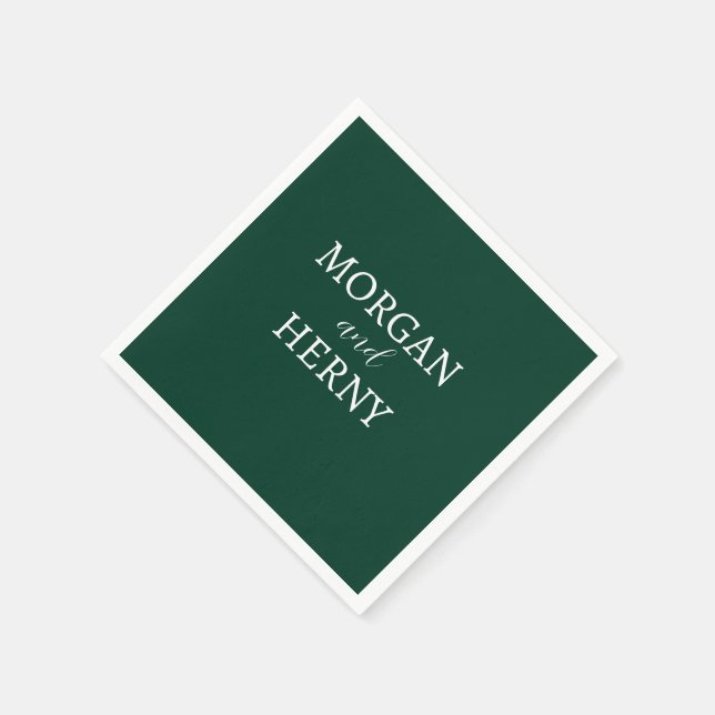 CUSTOMIZED NAME STYLISH MODERN DARK GREEN WEDDING NAPKIN (Corner)