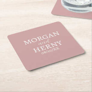 CUSTOMIZED NAME STYLISH MODERN DUSKY ROSE WEDDING  SQUARE PAPER COASTER
