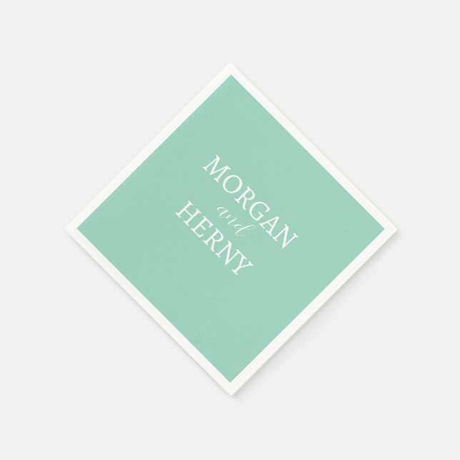 CUSTOMIZED NAME STYLISH MODERN LIGHT TEAL WEDDING NAPKIN (Corner)