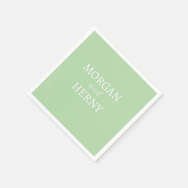 CUSTOMIZED NAME STYLISH MODERN PALE GREEN WEDDING NAPKIN (Corner)