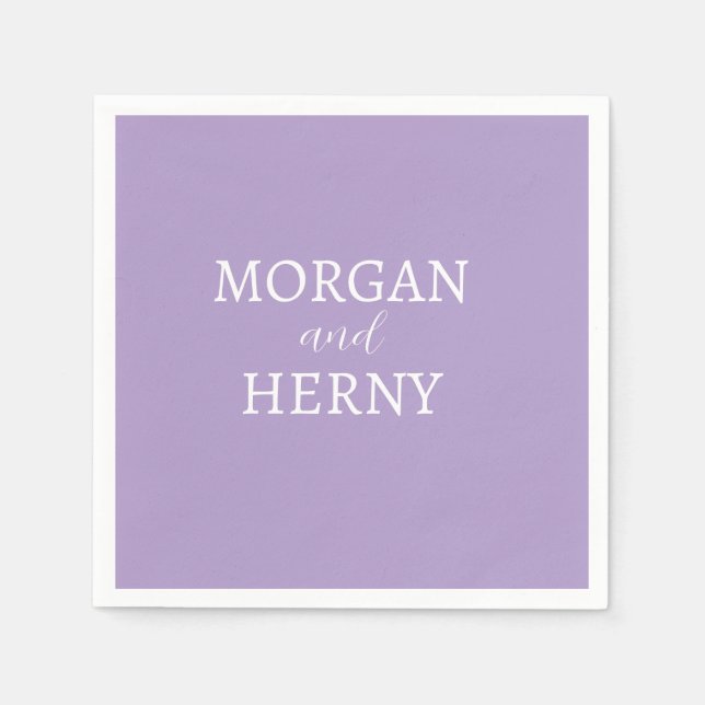 CUSTOMIZED NAME STYLISH MODERN PALE PURPLE WEDDING NAPKIN (Front)