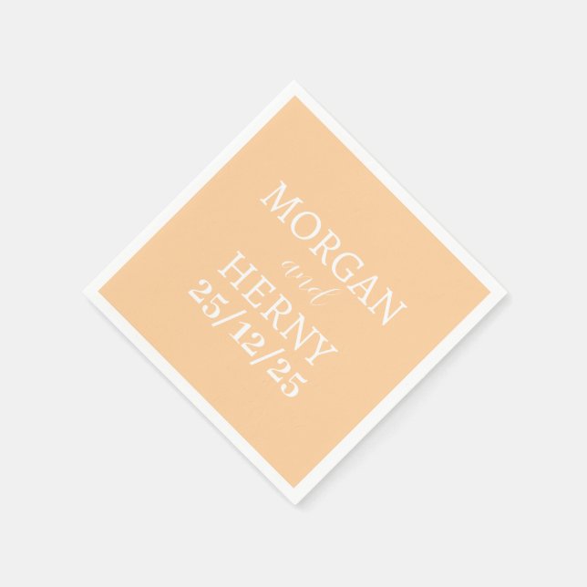 CUSTOMIZED NAME STYLISH MODERN PEACH COLOR WEDDING NAPKIN (Corner)