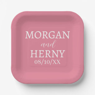 CUSTOMIZED NAME STYLISH MODERN PINK WEDDING  PAPER PLATE