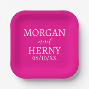 CUSTOMIZED NAME STYLISH MODERN PINK WEDDING  PAPER PLATE