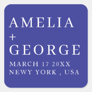 CUSTOMIZED NAME STYLISH MODERN WEDDING DARK BLUE  SQUARE STICKER