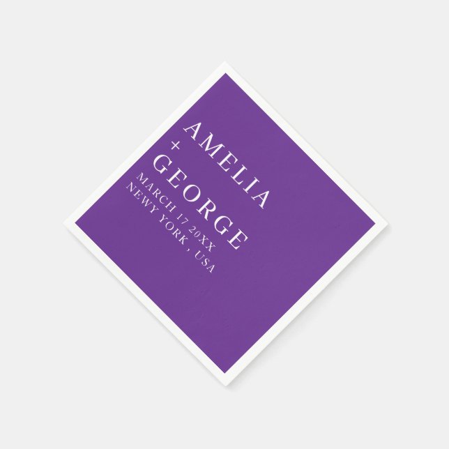 CUSTOMIZED NAME STYLISH MODERN WEDDING PURPLE  NAPKIN (Corner)