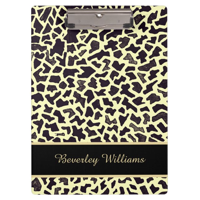 Customized Name Text Leopard Mosaic Clipboard (Front)
