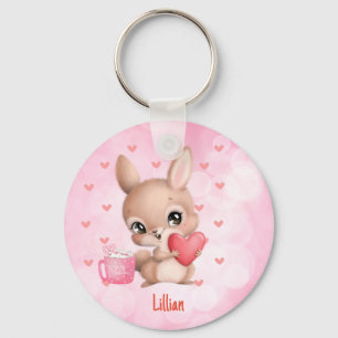 Customized Personalized Cute Rabbit Pink Love Key Ring