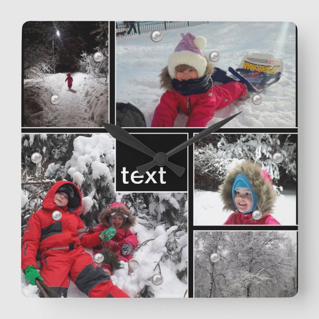 Customized personalized patches squares frames bla square wall clock (Front)