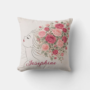 Customized Pink Rose Floral Hair Woman Elegant Cushion