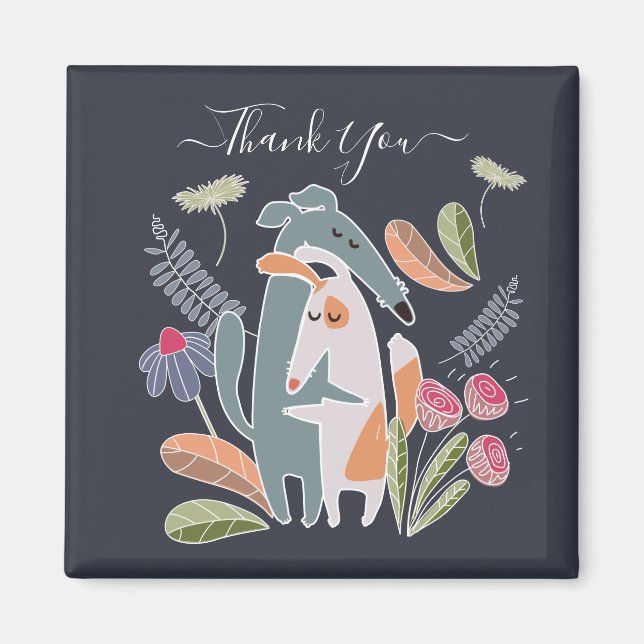 Customized Podenco and Galgo Dog Hugs Navy Blue Magnet (Front)