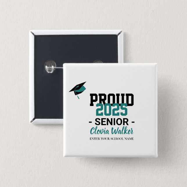 Customized proud school senior graduate 15 cm square badge (Front & Back)