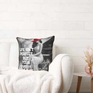 Customized Red Hat Piano Glam Fashion Quote Chic Cushion