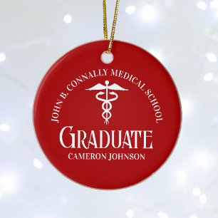 Customized Red Medical School Graduation Christmas Ceramic Tree Decoration