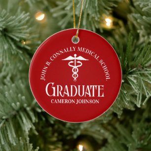 Customized Red Medical School Graduation Christmas Ceramic Tree Decoration